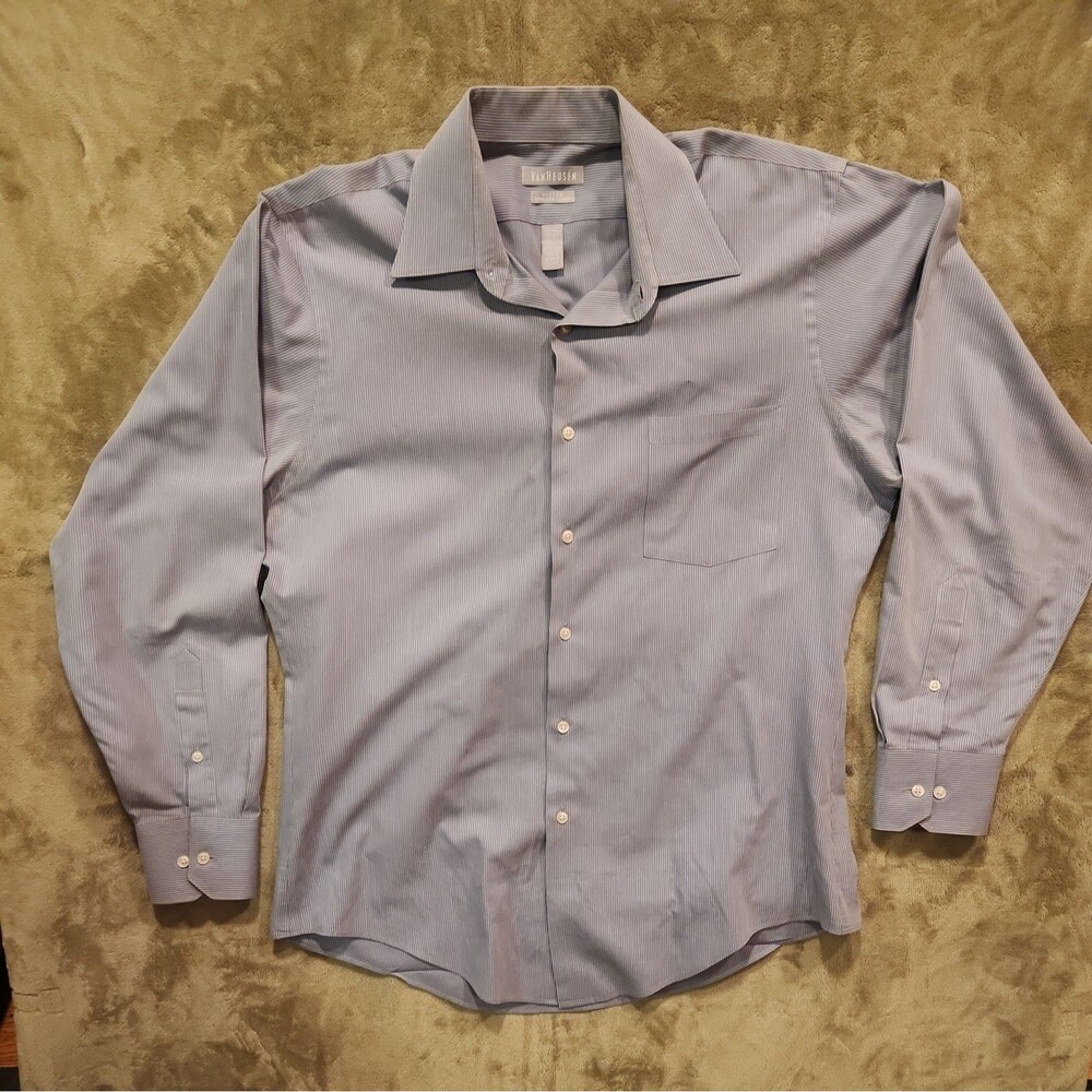 Van Heusen Shirt, Men's Fitte Size 16, 34/35 Grey Long Sleeve Button Up